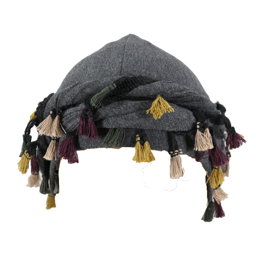 Babalet Halo Turban for Men Women Satin Lined Durag Head Wraps Skull Cap Pre-Tied Tassels Braid Beanie Vintage Twist Bonnet: Light Grey