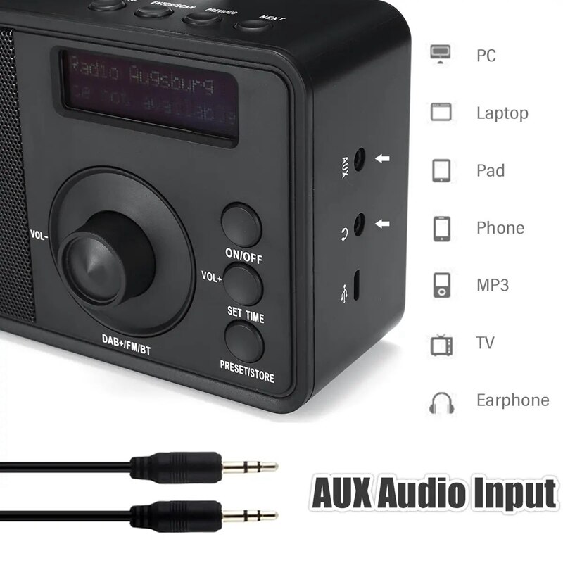 Portable DAB + Digital Radio Wireless Bluetooth Stereo Speaker LCD Display Outdoor Headset Support Alarm Clock FM AUX