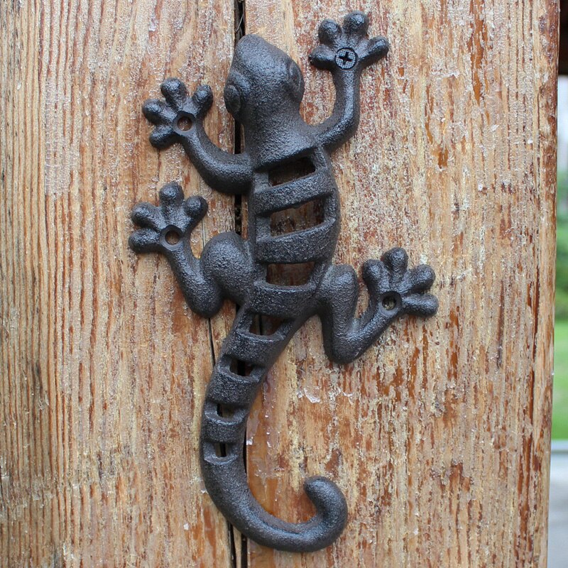 Wall Mounted Rustic Decorative Cast Iron Gecko