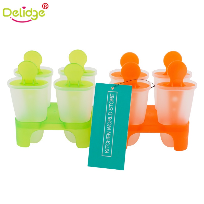 Delidge 1 pc 4 -cellige bevroren ijslollyvorm, voedselveilige plastic ijslollymaker, lollyvorm, schaal, keuken, doe-het-zelf, willekeurige kleur