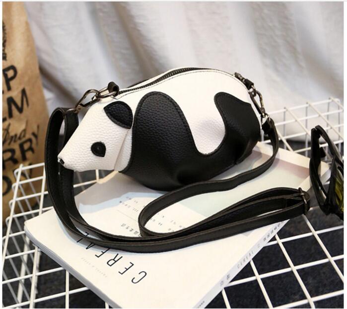 Personlighet tecknad panda väskor kvinnor läder crossbody väska kausal axel budväska telefon mynt plånböcker