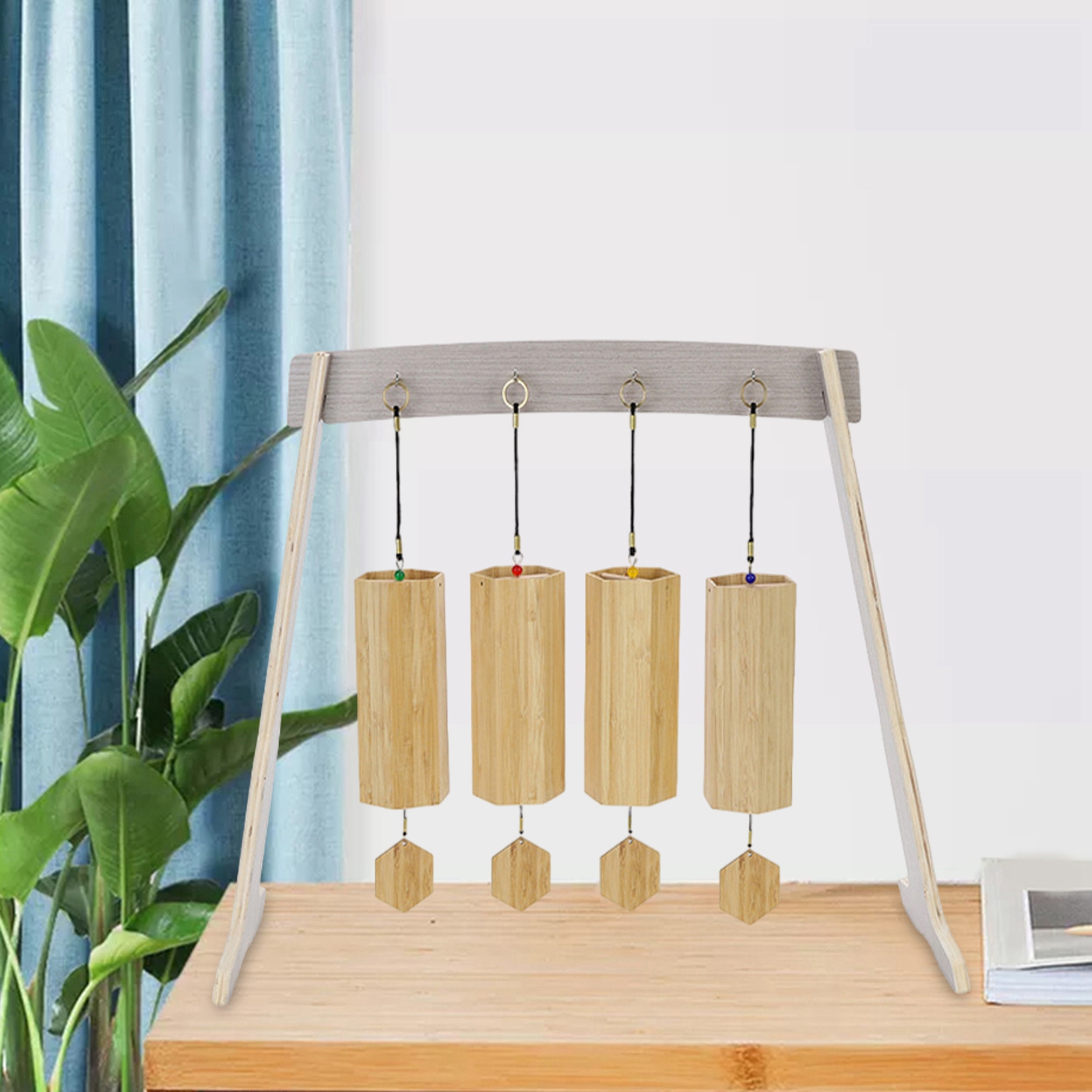 Glockenspielständer, einfache Montage, Holz, multifunktionaler Windspiel, Holzständer, Gongständer für Yoga, Tischplatte, Klassenzimmer, Schlafzimmer, Teestube