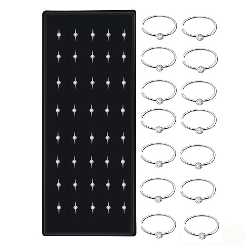 Pack de clous de nez en acier inoxydable, 40/60 pièces, cerceau de perçage de nez en cristal en vrac, ensemble d'anneaux de nez en forme de L, Piercing courbé, bijoux pour le corps: WHITE / Plaqué de cuivre antique