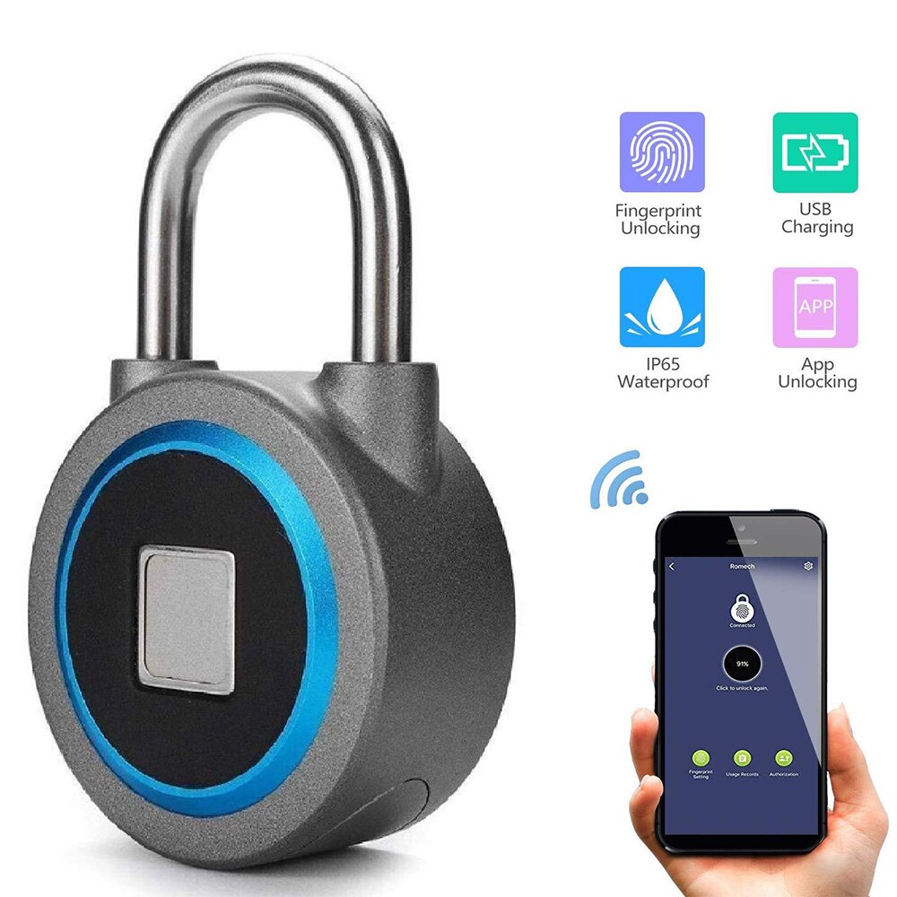 Smart Digitale Biometrische Bluetooth Vingerafdruk Hangslot/Elektronische Vingerafdruk Deurslot: Blue