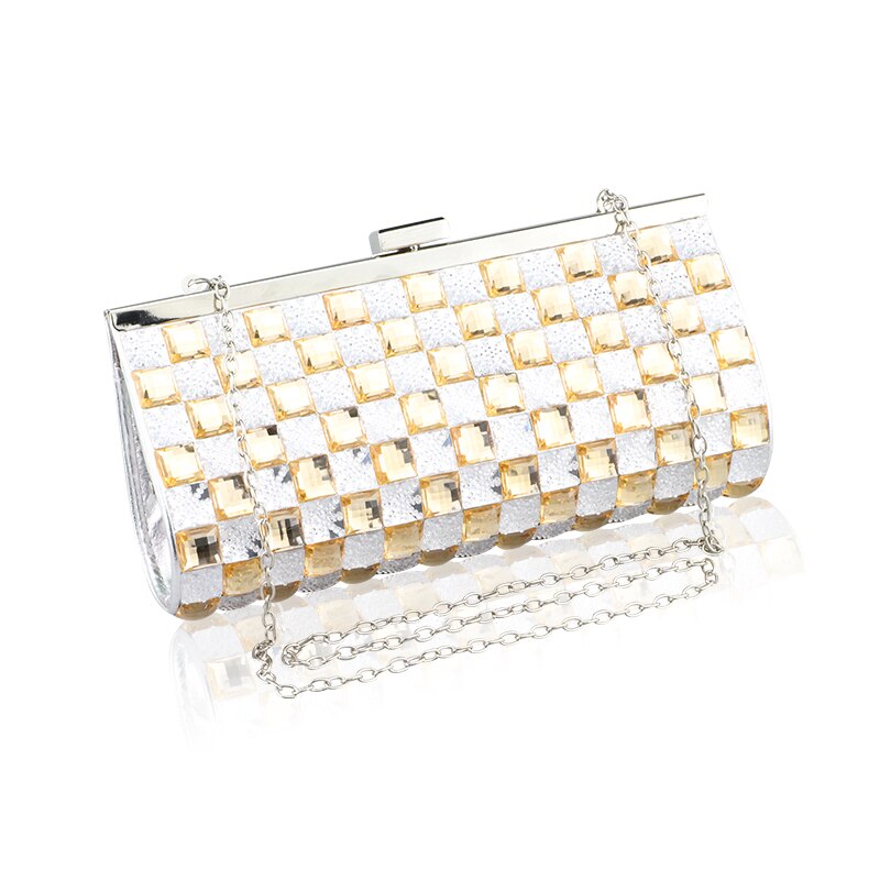 Vrouwen Gold Clutch Tassen Set Vijzel Diamant Vrouwen Avondtasje Vrouwen Schoudertassen Crossbody Keten Handtassen Voor Dress Party Bag: white and gold mixed