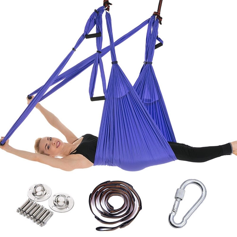 Full Set 2.5*1.5m Aerial Yoga Hammock Anti-Gravity Nylon Flying Swing Pilates Home GYM Hanging Belt Ceiling Plates