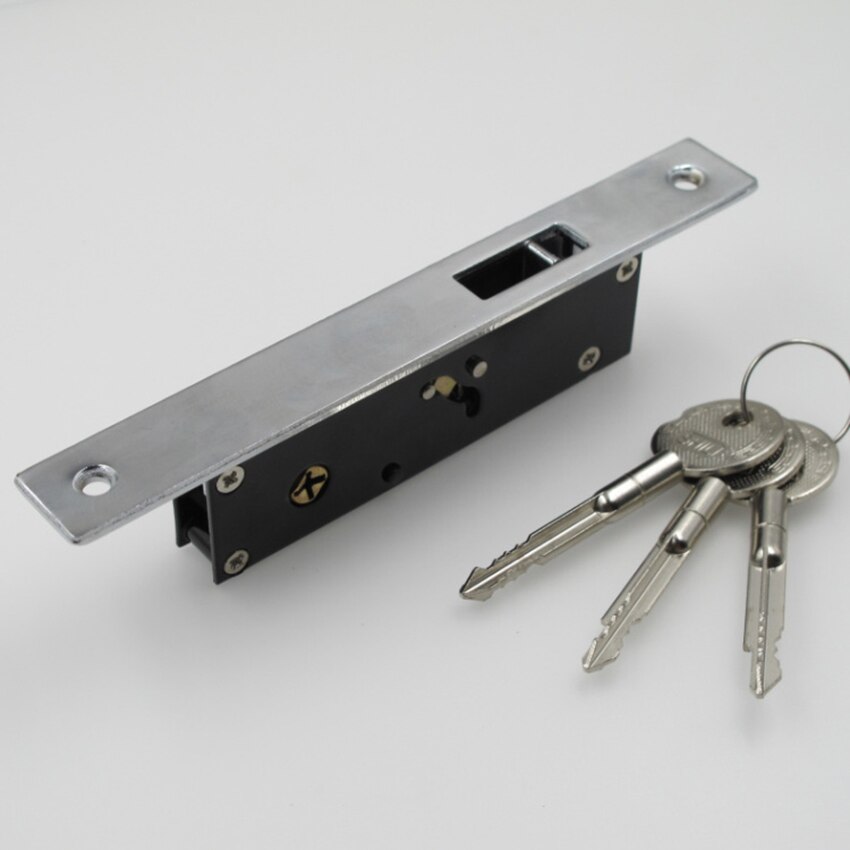 Sliding Glass Door Replacement Mortise Lock with Adapter Plate and Keys, 4mm Screw Holes, for Door of 35-45mm Thickness