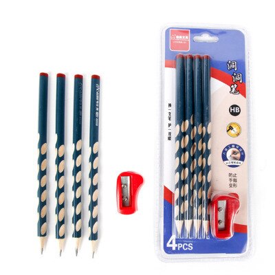 Bolígrafo con agujero de varilla gruesa para niños, lápiz de corrección de agujero triangular, agarre, pluma de descompresión: 4 sticks