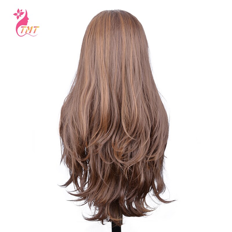 Peruka syntetyczna długi peruki z prostymi włosami dla czarnych kobiet naturalny wygląd środku częściowo koronka peruka przód włókno termoodporne robić włosów