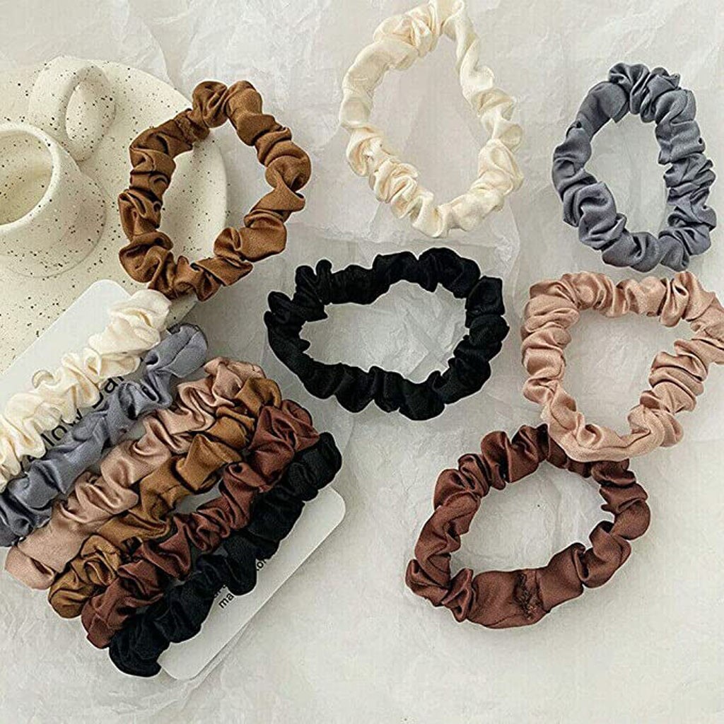 Conjunto de 6 colores de cintas para el pelo, lazos elásticos para el pelo, de satén, accesorios de cuerdas, chouchou, cheveux, femme # w