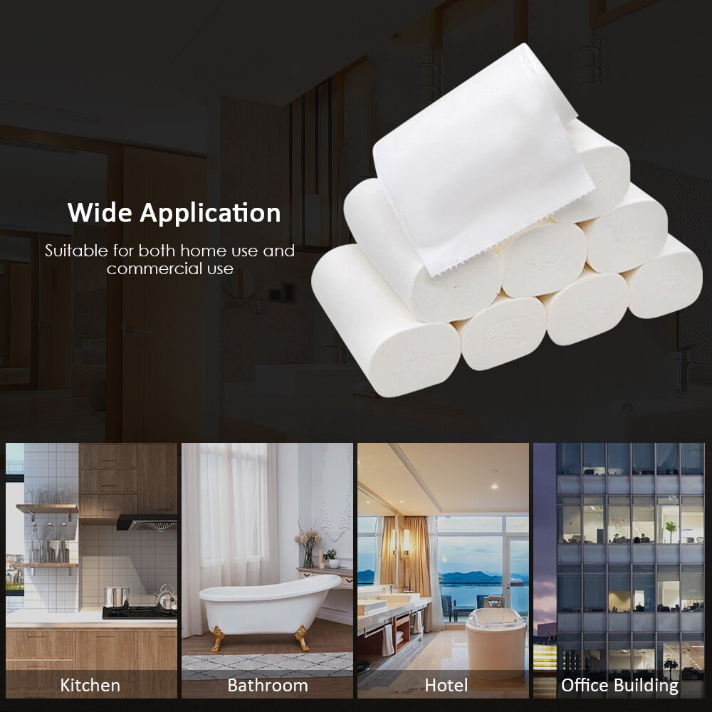 10Rolls Toilet Paper Tissue Bath Roll Paper Towels 3 Layers Pulp Wood Soft &amp; Comfortable Roll Paper for Home Office Hotel School