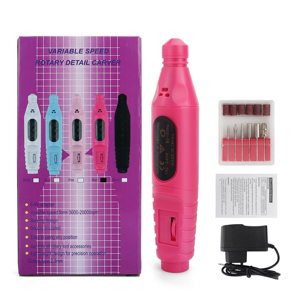 Professionele 30000 RPM Elektrische Nagel Boor Pen Draagbare Handheld Polijst Grinder Nail Art Manicure Machine Frees Set voor Salon Thuisgebruik Gel Polish Remover Gereedschap: Rose Red / VS