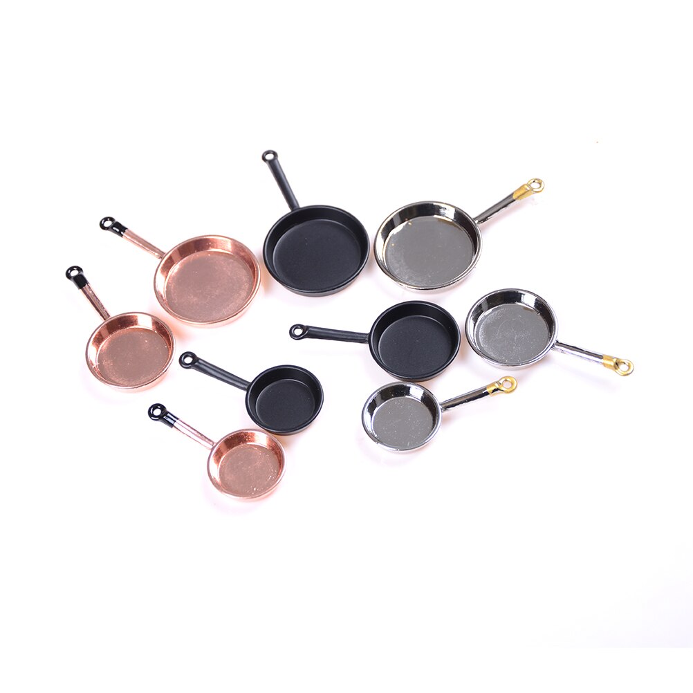 TOYZHIJIA 3pcs Metal Frypan Frying Pans Cooking Pot Cookware 1/12 Scale Doll House Miniature Kitchen toy Accessory