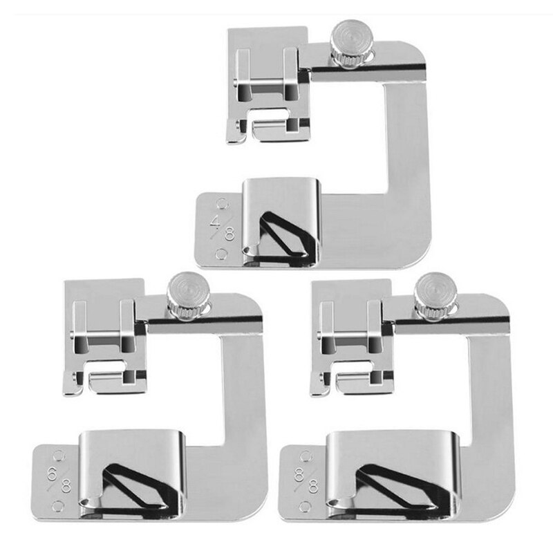3Pcs 13/19/22mm Domestic Sewing Machine Foot Presser Foot Rolled Hem Feet For Brother Singer Sewing Accessories