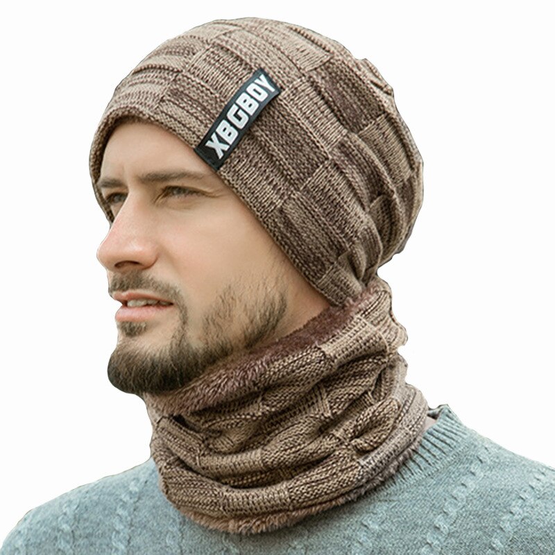 Ensemble écharpe en laine tricotée pour le cou et le cou, Bonnet en tricot épais et , cagoule, casquette, Bonnet d'hiver pour hommes et femmes