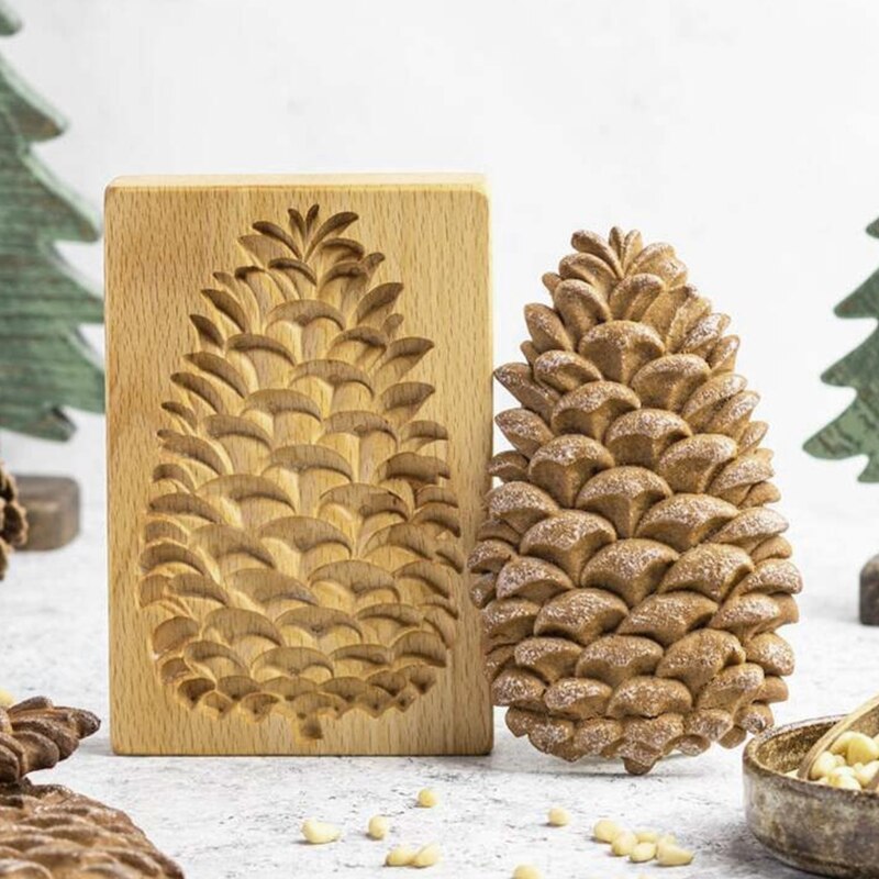 H7EA Exquisite Vivid Pattern Cookie Mold Pine Cones Flowers Windmill Shape Durable Wooden Cookie Biscuit Press Stamp Molds: Pine cones