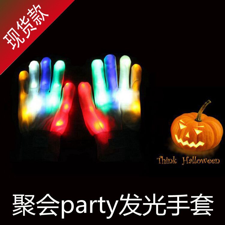 Gants de squelette d&#39;halloween unisexe colorés, 1 paire de gants LED Rave Light Light Finger Lighting clignotant
