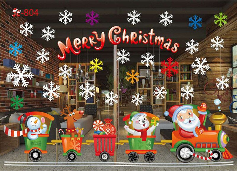 År jul hjem indretning væg klistermærke vindue klistermærke snefnug santa vindue klistermærker jul væg klistermærker til børneværelser: C4