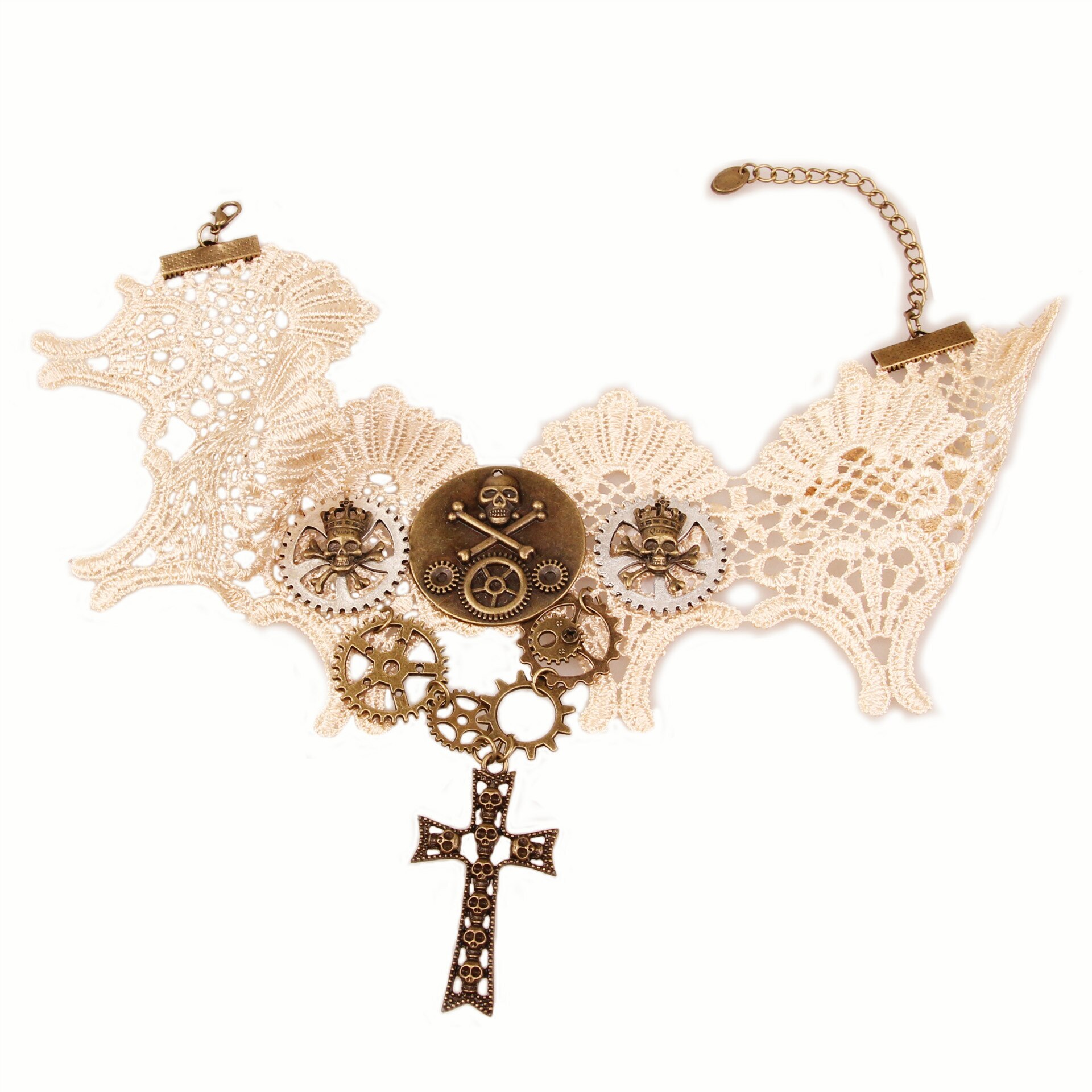 Collar con engranaje de motor de vapor Retro para mujer, accesorios de ropa de con calavera de encaje al Curry, accesorios sencillos y elegantes delicados