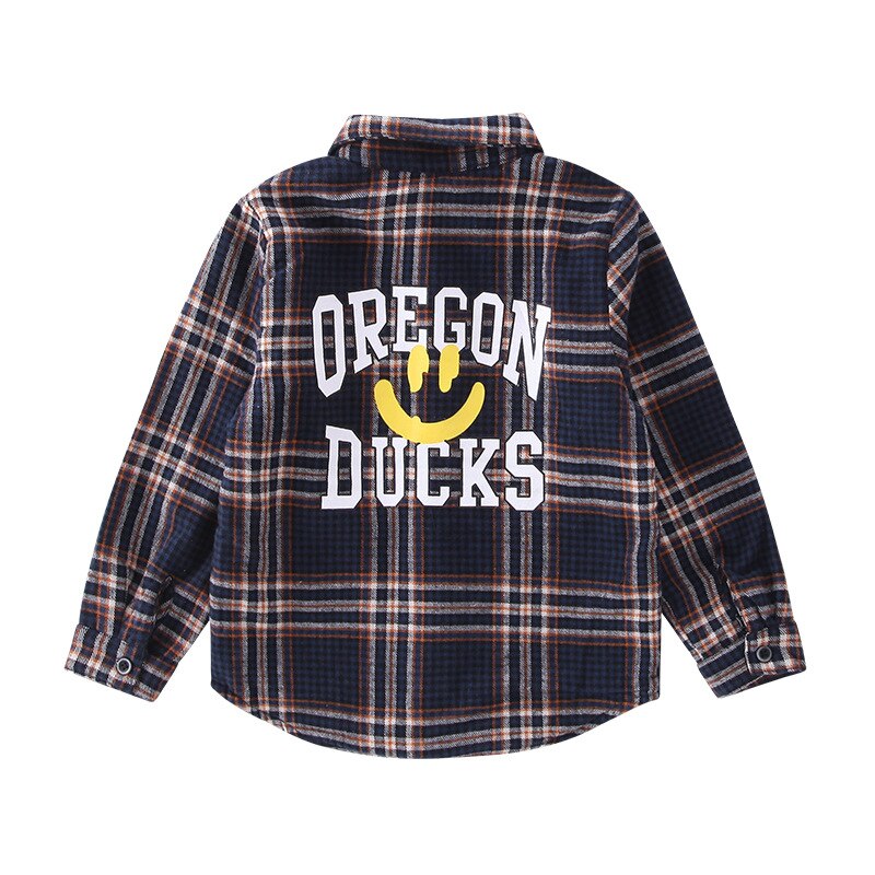 Jongens 4-12 Y Lange Mouwen Turn-Down Kraag Plaid Shirts Letters Patroon Warme Fleece Lente Herfst blouses Shirts