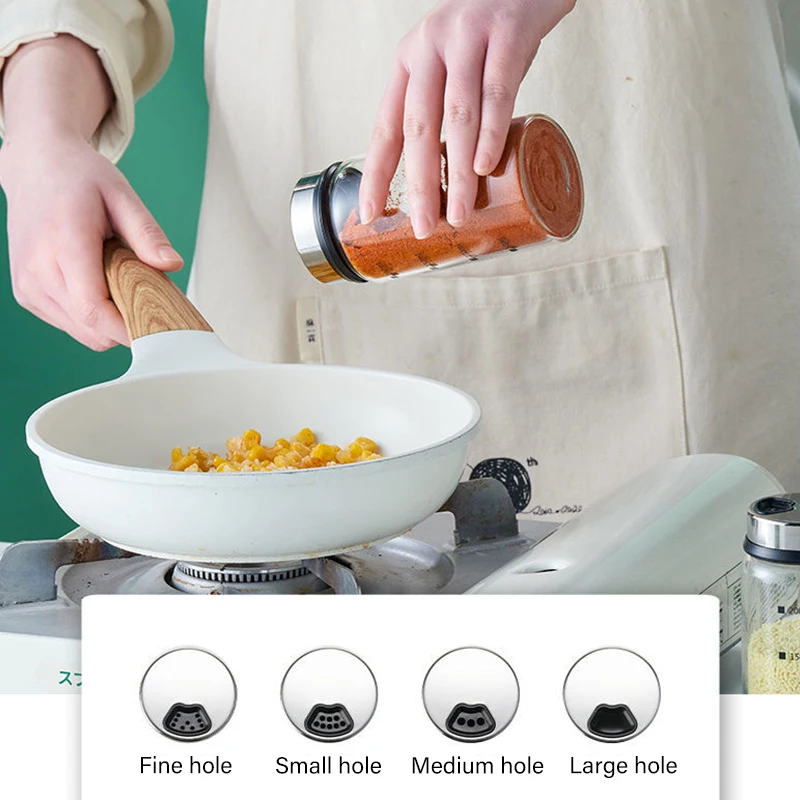150/200/300/450ml High Borosilicate Glass Seasoning Jar Pepper Spice Shaker Kitchen Salt Sesame Solid Condiment Dispenser Bottle