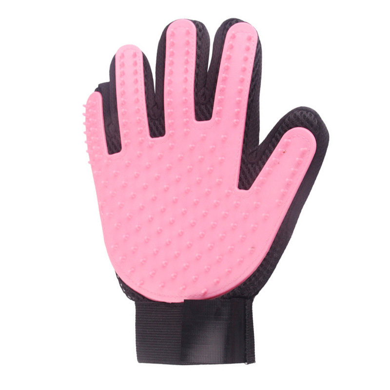 Guante de silicona para el cuidado de mascotas, cepillo para perros, peine, guantes para el pelo, suministros de limpieza para el baño, peines de goma para animales, 1 unidad: Pink right hand
