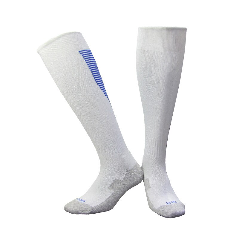 5 Pairs/lot Spring Autumn Sports Socks Men Football Socks Women's Towel Bottom Long Knees Breathable Basketball Socks HEQ550: White blue stripes