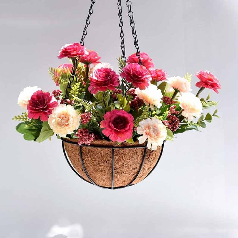 10 Inch Metal Hanging Flower Baskets With Round Wire Plant Holder Pots For Wall Decoration Countyard Garden