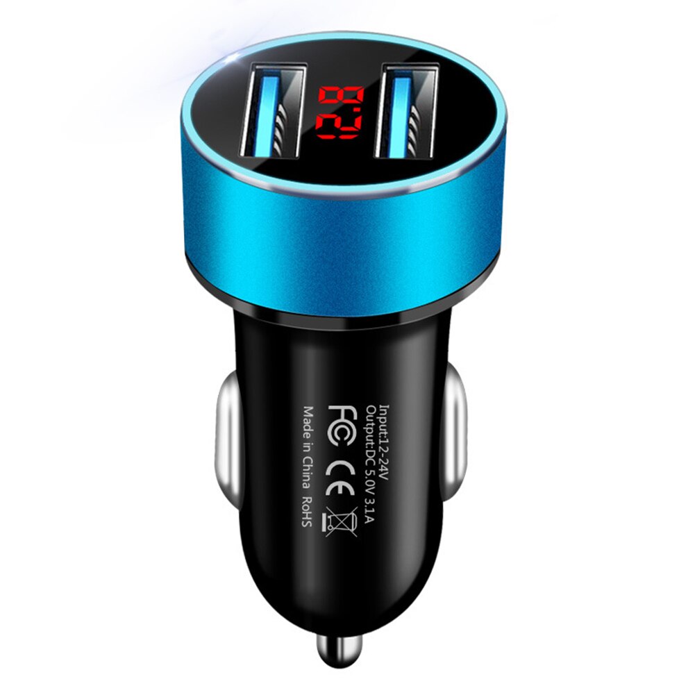 3.1a dubbla usb-portar lcd-skärm qucik bil bil mobiltelefon snabbport usb snabbladdare adapter: Blå