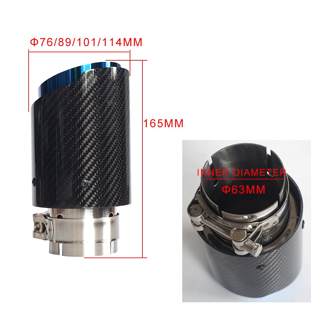 Carbon Fiber Tail Throat Blue Burned Straight Edge Single Carbon Fiber Car Exhaust Pipe Muffler End Tip Tailpipe