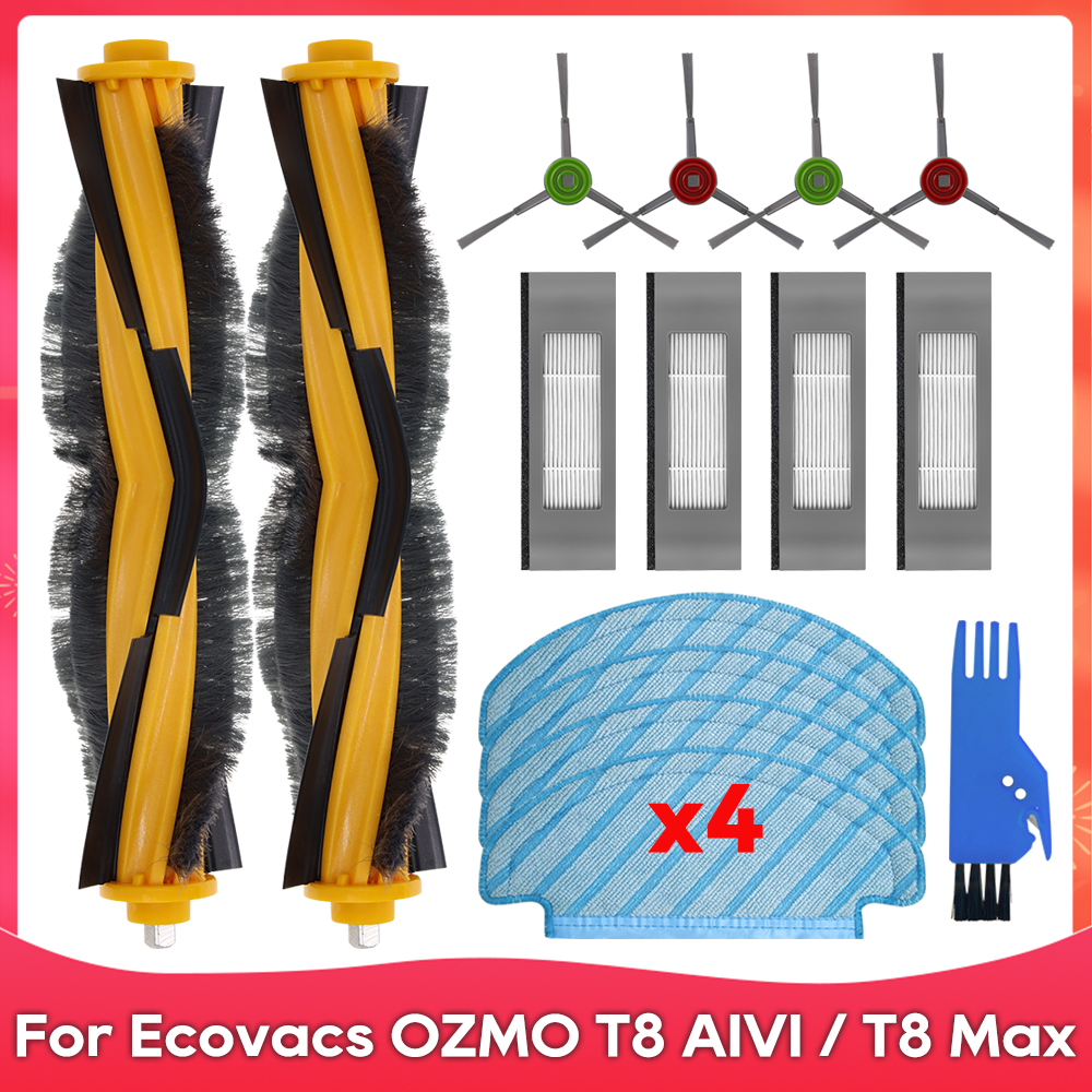 Passend für Ecovacs DEBOT OZMO T8+ / T8 AIVI / T8 Max / N8 Plus / N8 Profi Rolle Seitliche Bürste Filter Mopp Staubbeutel Zubehörteile: Pflaume