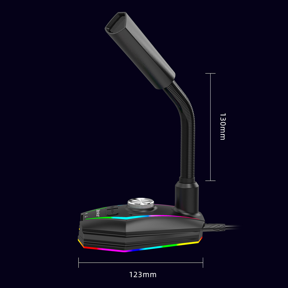 USB Sound Card RGB Microphone Computer Gaming Mic With Speaker Headset Jack Free Drive Noise Reduction 360° Rotate HD Receiver