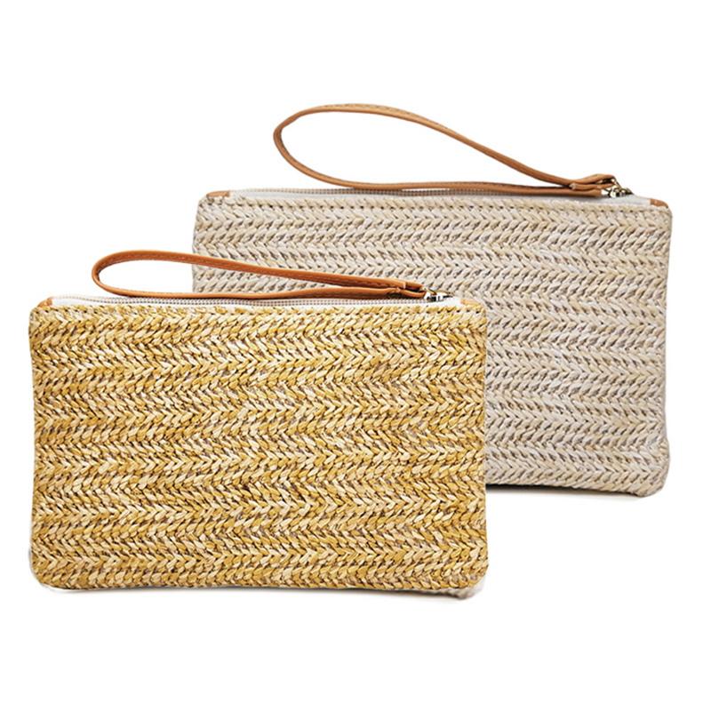 Beach Straw Hand Woven Weaving Clutch Bag Casual Women Wallet Handbag Summer Beach Hand Bags Mobile Phone Pocket Purse