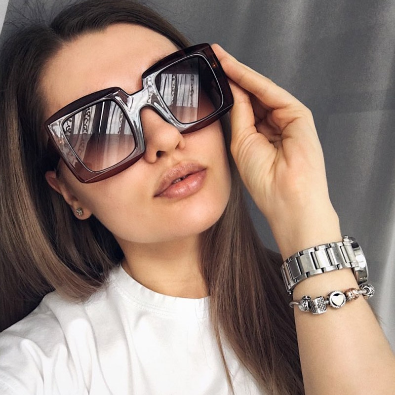 Hbk kvinder unisex firkantede solbriller mænds stil solbriller damer oversized store stel briller sort leopard  uv400