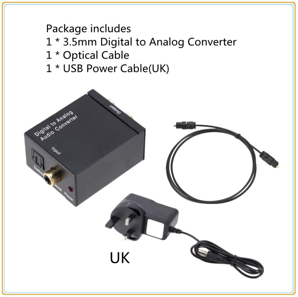 Inioiczmt Digitale Audio Analoog Converter Audio Optical Fiber Toslink Coaxal Signaal Naar Av R/L Audio Decoder Spdif dac Amplifer: UK Plug