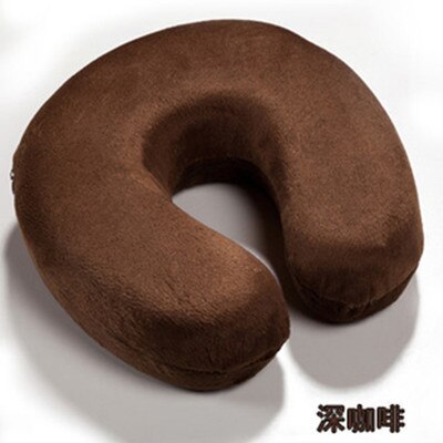 Zachte U Vormige Trage Rebound Memory Foam Reizen Nek Kussen Voor Office Vlucht Reizen Katoen Kussens Head Rest Kussen: brown