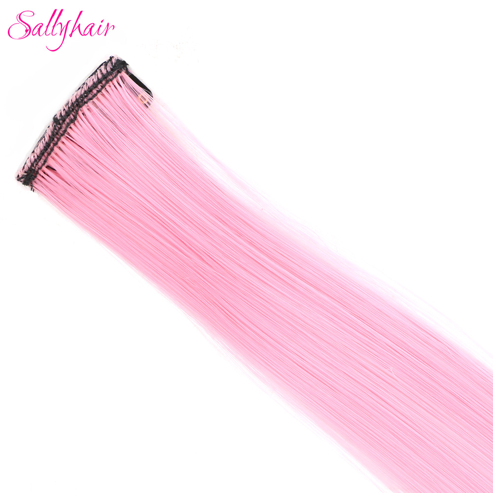 Extension synthétique longue lisse 20 pouces-Sallyhair | Postiche à pince une pièce rose jaune bleu violet pour femmes: Light pink