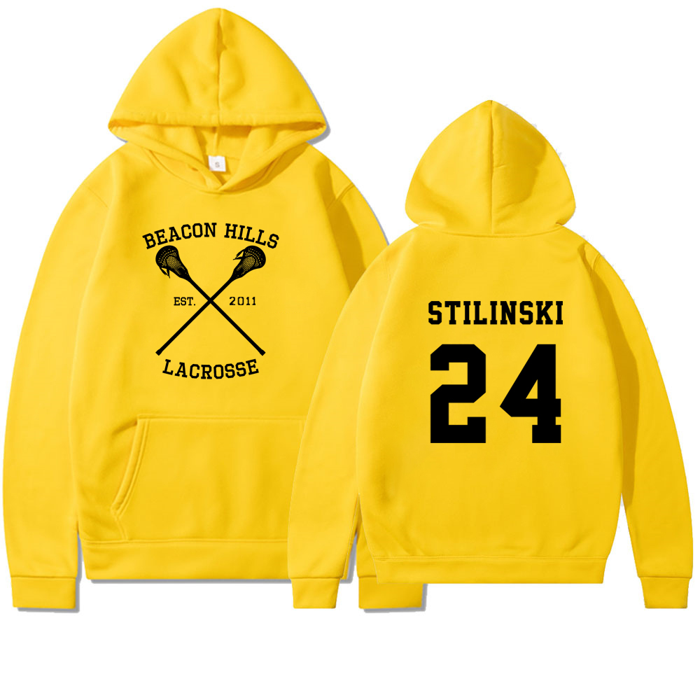 Teen Wolf Hoodie Beacon Hills Lacrosse Hoodie Stilinski 24 Teen Wolf Hooded Sweatshirt Dylan Obrien Unisex Teen Wolf Hoodies: S / Yellow