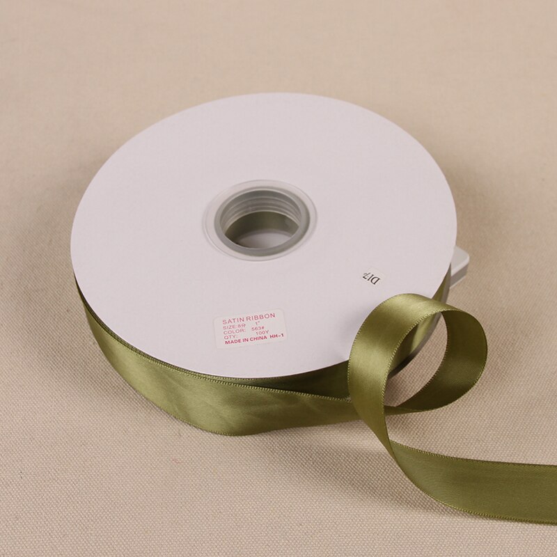 Cinta de satén verde oliva para decoración, lazo artesanal de 6mm-50mm, decoración de de boda, suministros de álbum de recortes para envolver , (91 metros): 25mm Olive green