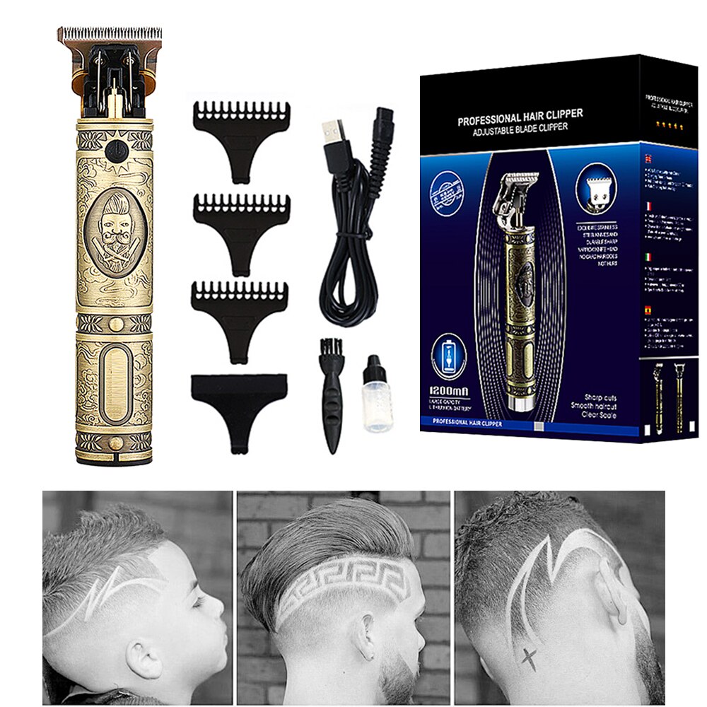 retro USB Aufladbare Haar Trimmer kabellos Barbier Carving Haar Haarschneidemaschine Große Energie Geräuscharm T9 Haar Schneiden Für Art Erwachsene: Typ 2 mit Kasten