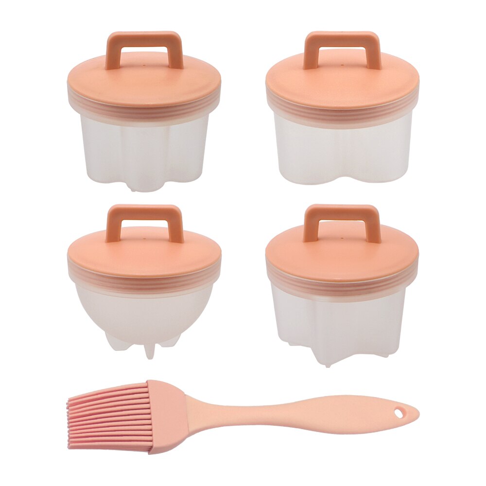 4 Pcs/Set Egg Mold Plastic Egg Boiler With Lid Brush Cookware Bakeware Tool Cute Egg Cooker Kitchen Cooking Tool: Pink