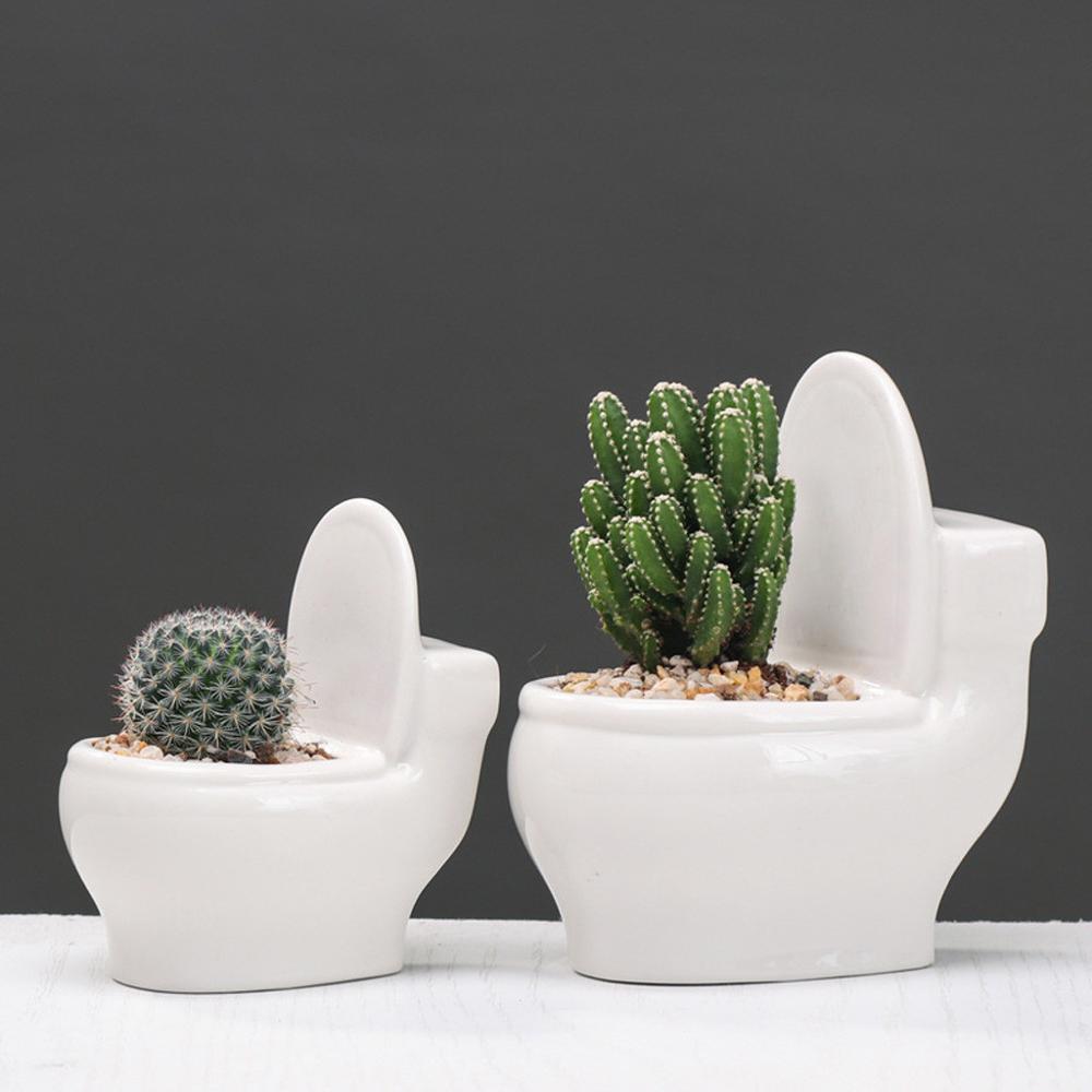 White Ceramic Toilet Flower Pot DIY Planter for Succulents Plants Gardening Small Flowerpot Home office decor