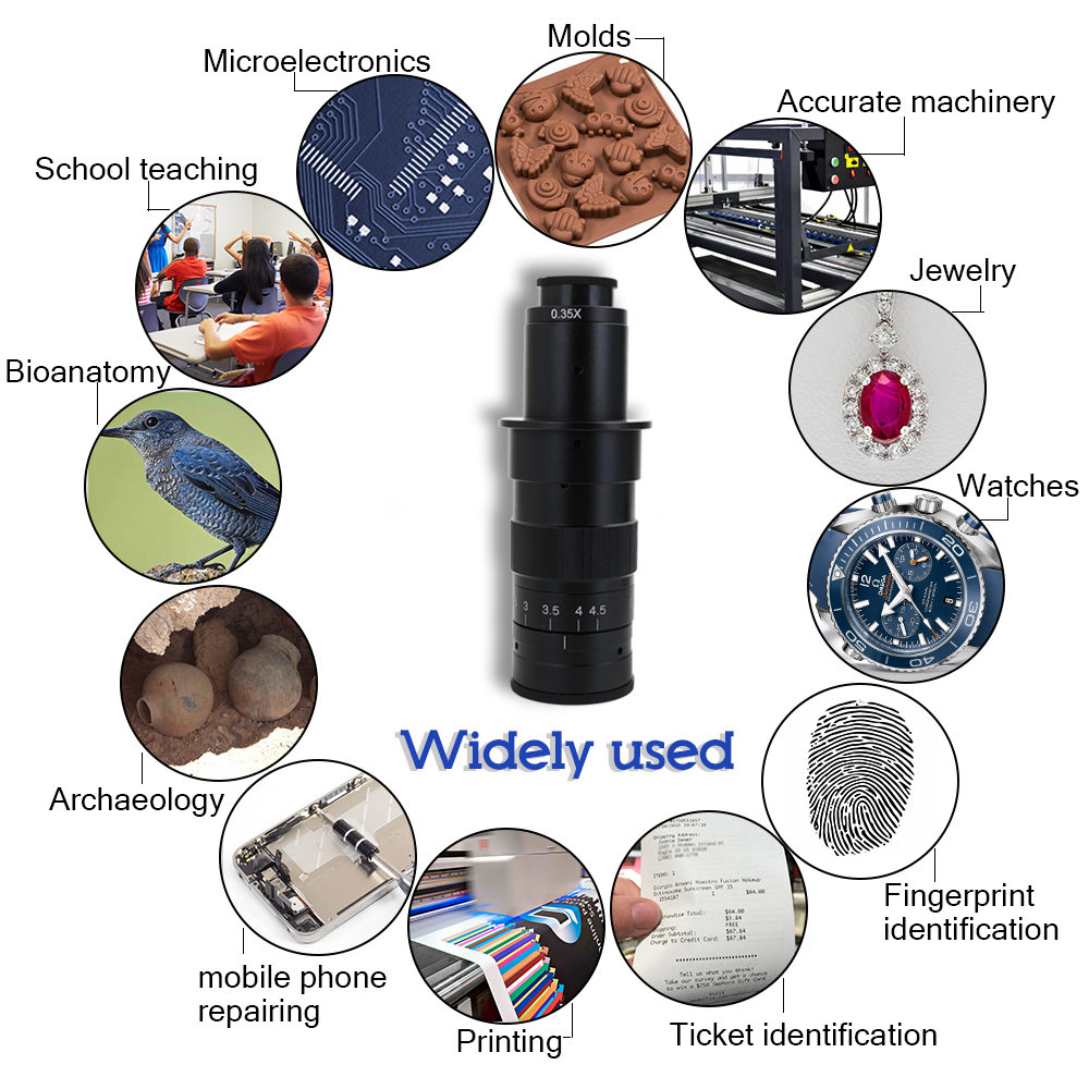 180X 120X 300X 200X 130X Adjustable Zoom C-mount Lens 0.7X~4.5X Magnification 25mm for Multimedia Interface Microscope Camera