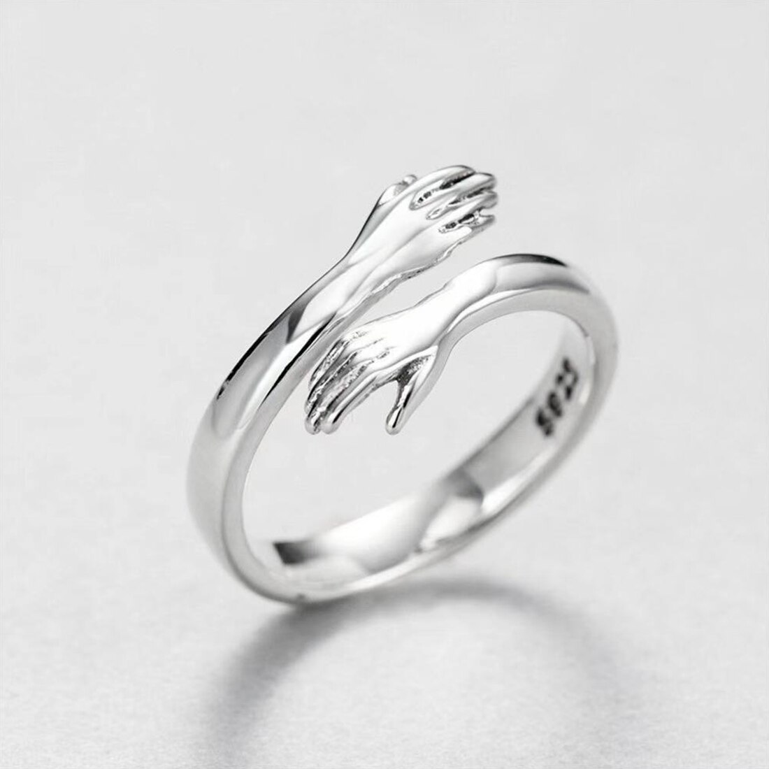 Romantische Hand Met Liefde Knuffel Ringen Creatieve Verstelbare Love Forever Open Vinger Hand Ring Voor Vrouwen Mannen Mode-sieraden: Silver