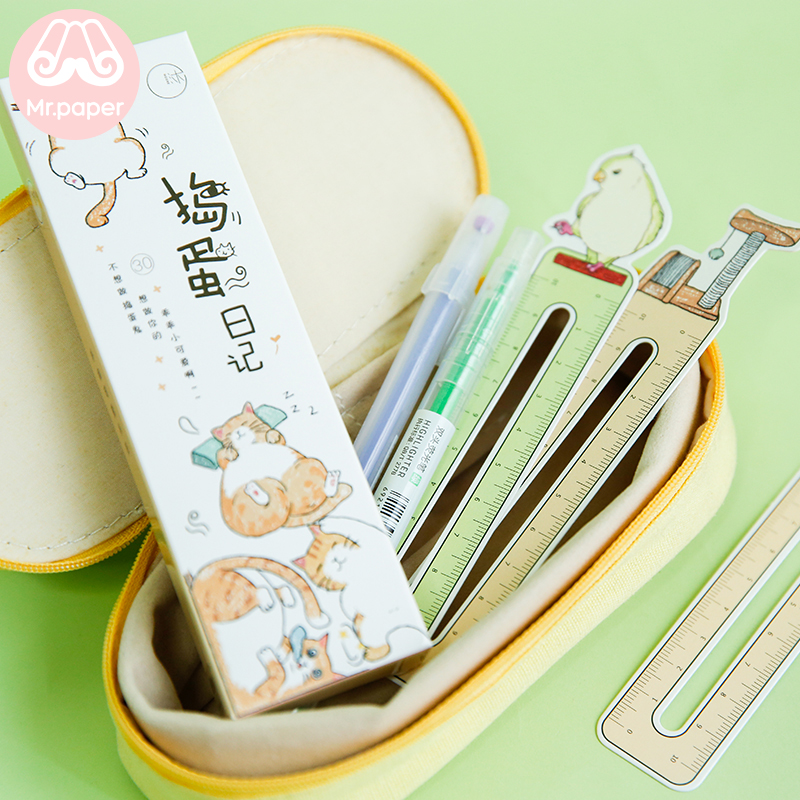 Mr Paper 30pcs/box Kawaii Kitty Ruler Irregular Bookmarks for Novelty Book Reading Maker Page Writing Tool Paper Ruler Bookmarks