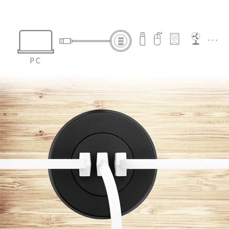 Agujero de ojal de 5cm para montaje en escritorio, Hub DE 3 puertos USB 2,0 para ordenador portátil, PC