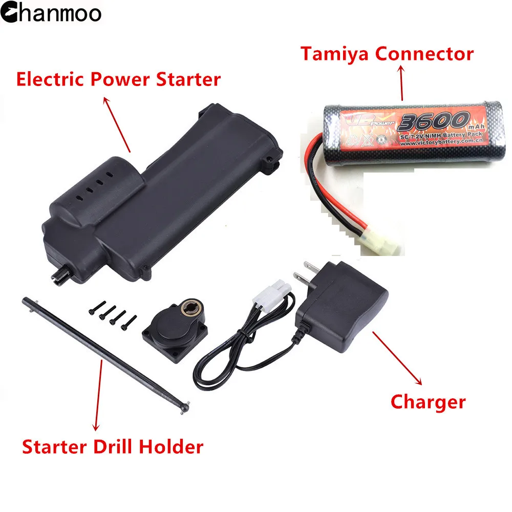 Arrancador eléctrico de mano 70111 y cargador de batería para coche RC, accesorios HSP Vertex 16 18 21 28, piezas de mejora de motor Nitro: Borgoña