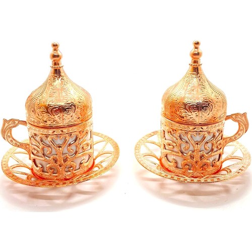 Ottoman Patterned Coffee Set of 2 Turkish Coffee Cup Handmade Authentic Turkish Arabic Coffee Espresso Set: Copper