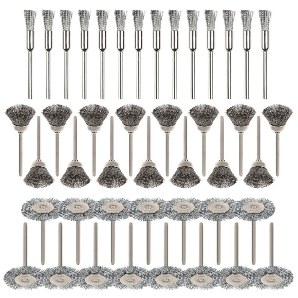 45pcs Stainless Steel Polishing Cleaning Buffing Rotary Tool Wire Brush Set Abrasive 3mm Collet Mini Cup Mix Accessories