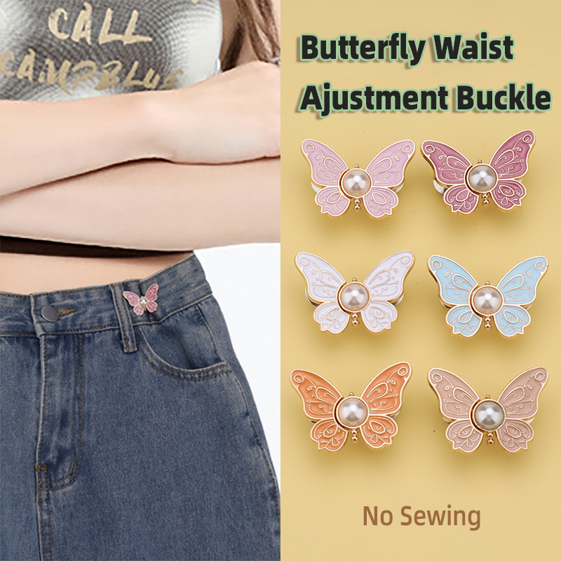 1 par de botones de cintura de mariposa ajustables para apretar la cintura de pantalones vaqueros faldas cintura reducir hebillas No requiere costura
